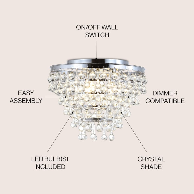 Marc 16" Metal/Crystal LED Flush Mount, by JONATHAN Y