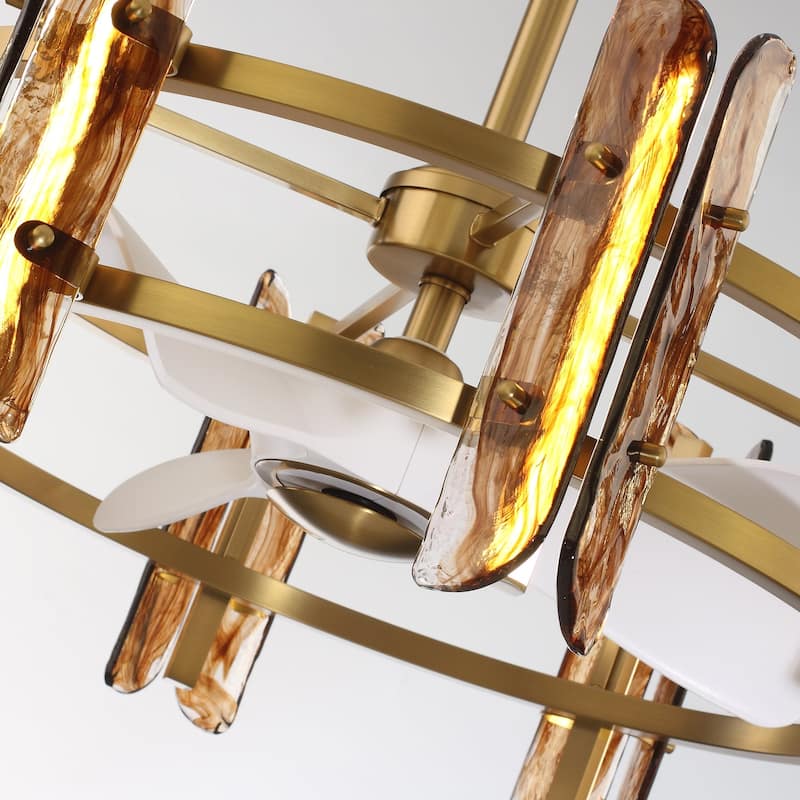 Ceiling Fan 32" Perimost 3-Blade Modern Gold Glass LED