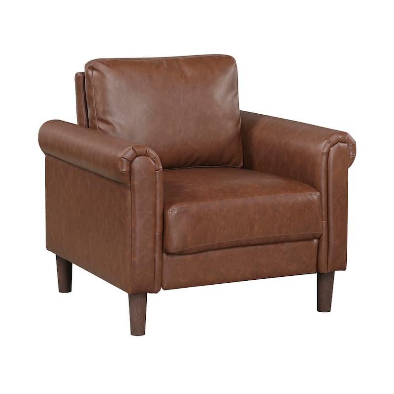 Frances 35" Faux Leather Living Room Chair - Brown Finish Exposed Feet - Chocolate