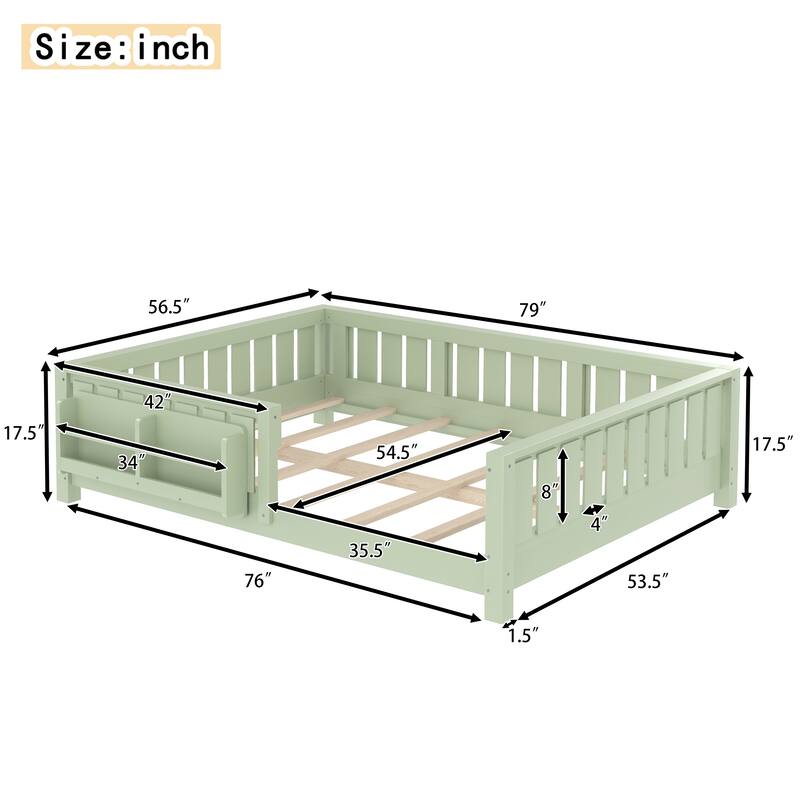 Full bed with built-in bookshelf and high-quality safety guardrail