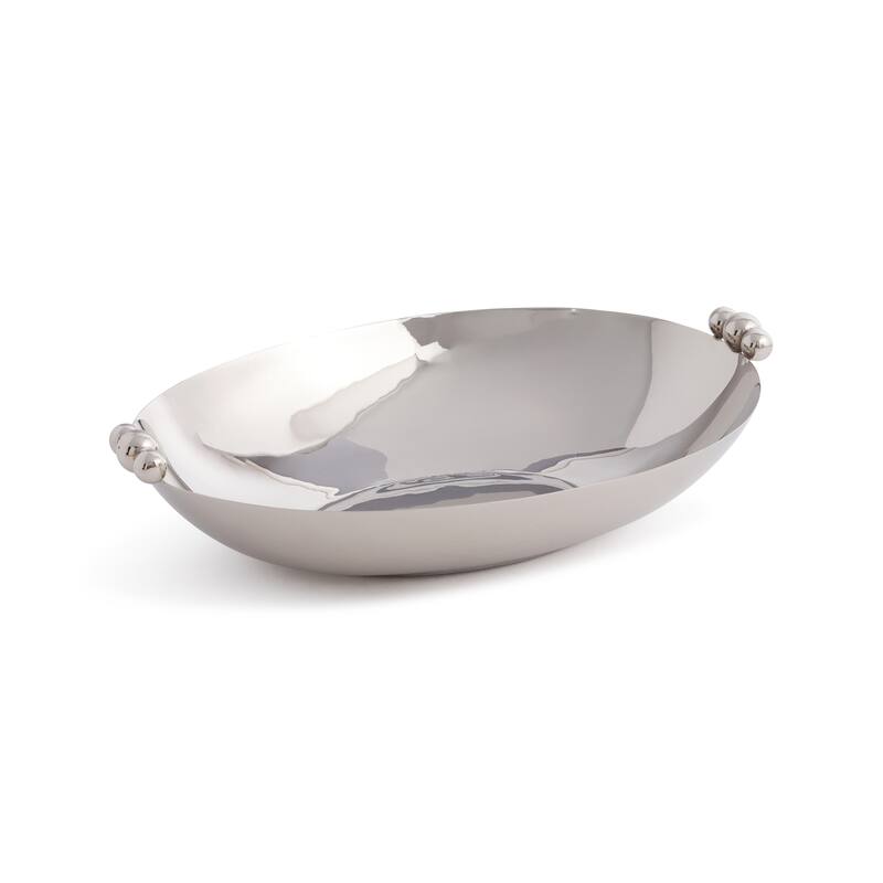 Lucente Polished Oval Metal Serving Bowls - Nickel