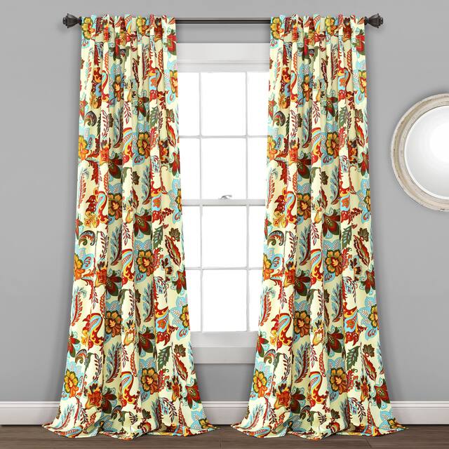 Lush Decor Zara Jacobean Room Darkening Window Curtain Panel Pair - 95 Inches - Neutral