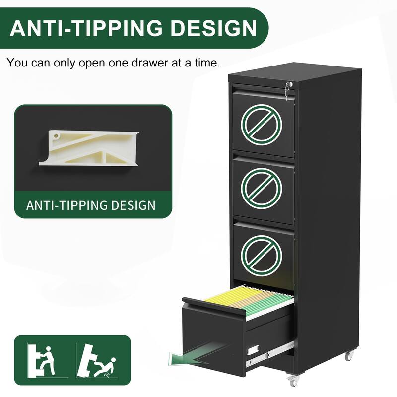 Versatile Locking Metal File Cabinet with Wheels for Home and Office Use