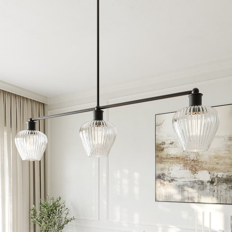 Acroma 3 - Light Dimmable Kitchen Island Linear Chandelier - Matte Black