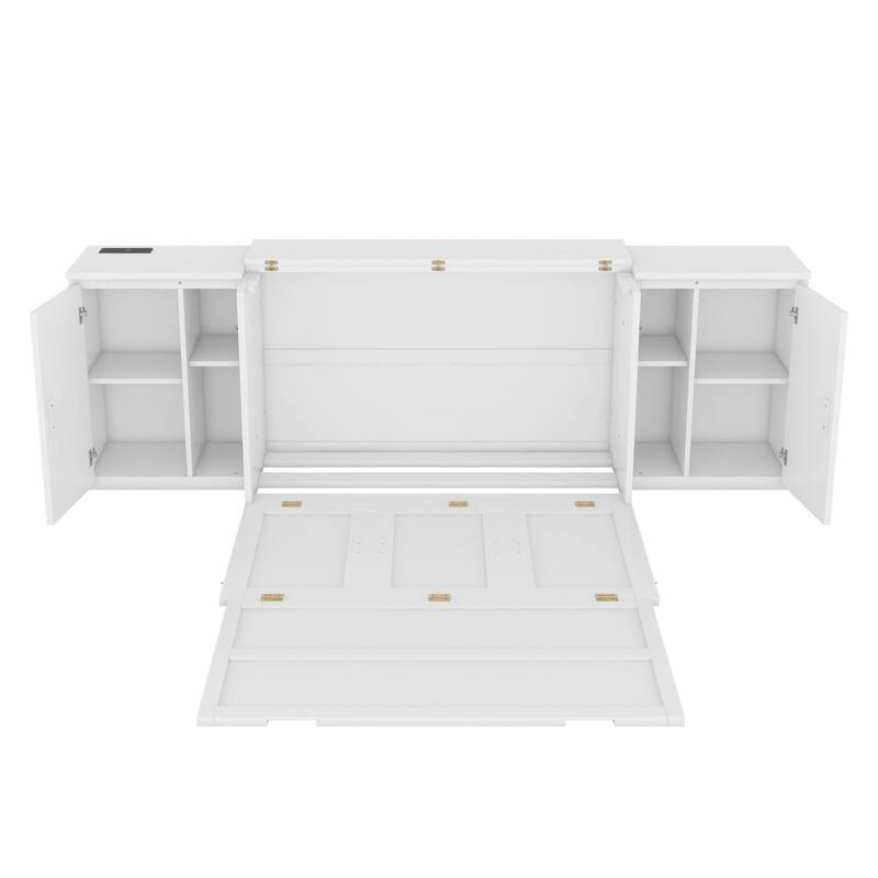 Full/Queen Size Murphy Bed with Shelves, Cabinets and USB Ports