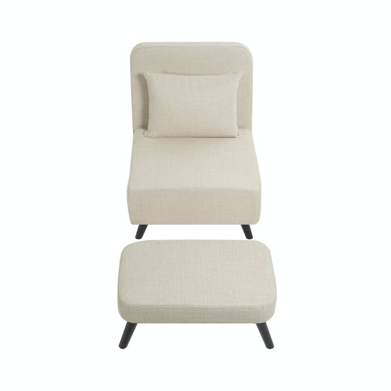 3 in 1 Foldable Linen Chaise Lounge with Adjustable Backrest, Footrest & Detachable Pillow