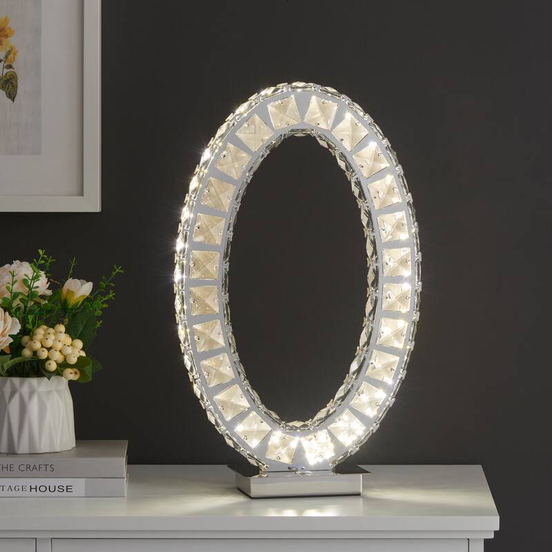 Finesse Decor Oval Crystal Extravaganza Table Lamp with LED Strip - Oval Shape