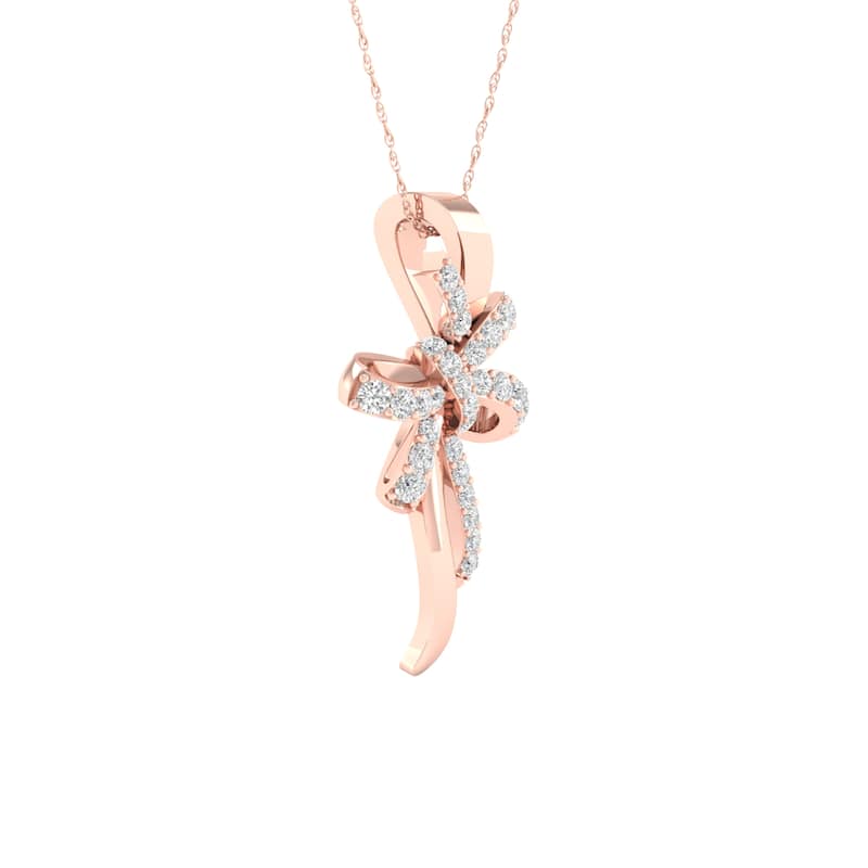 1/8ct TDW Diamond Bow Pendant Necklace in 10k Gold for Women