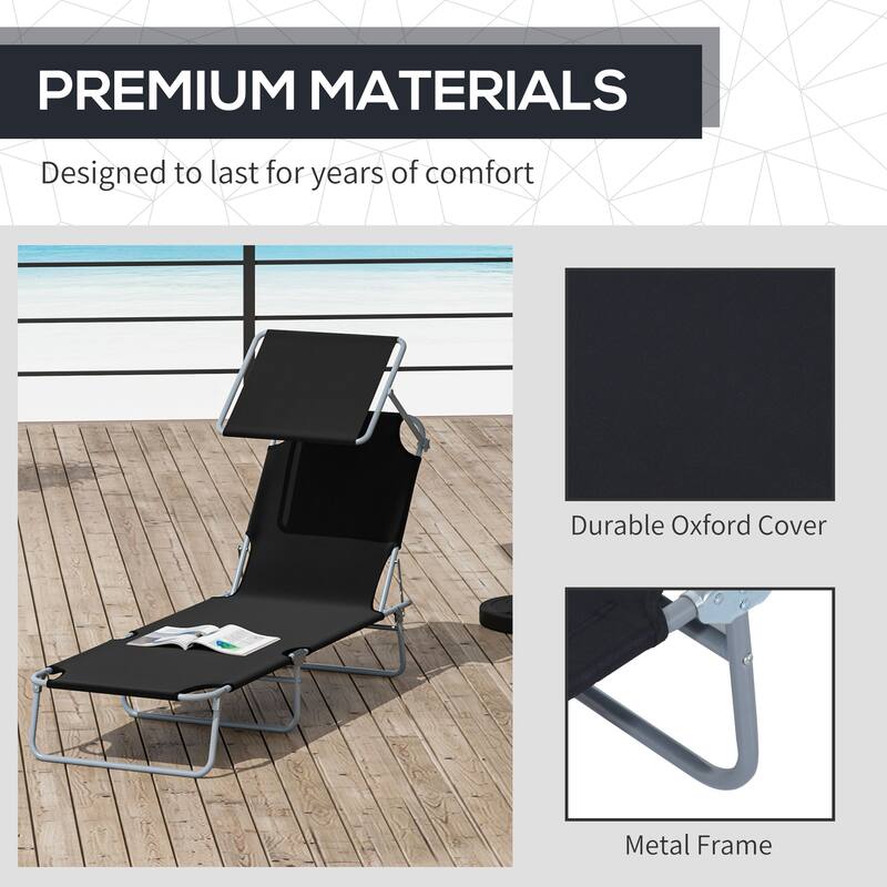Outdoor Sunbathing Folding Recliner with Canopy Awning