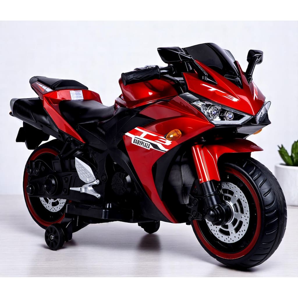 12V Kids Electric Ride-On Motorcycle with Manual Throttle, LED Wheel Lights, Bluetooth Music,Training Wheels - Ride-On car