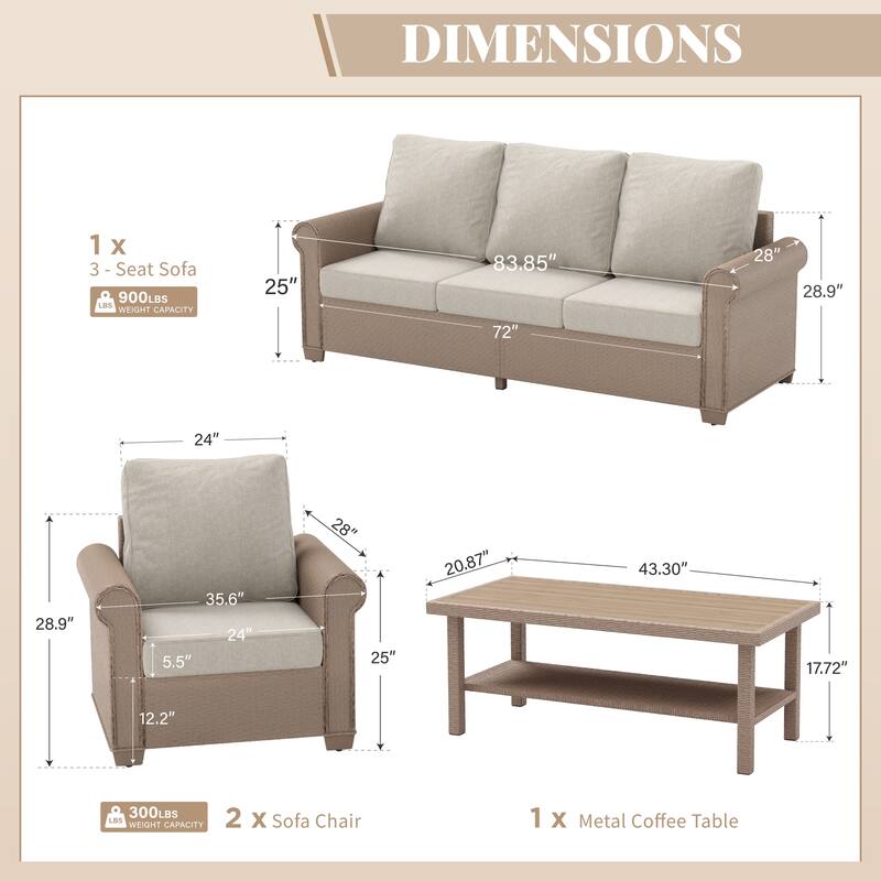 MAISON ARTS Luxury Wicker Patio Conversation Sofa Set with Curved Armrests with Cushions