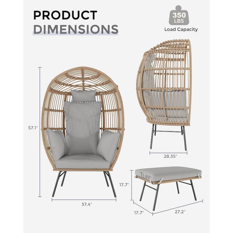 Wicker Egg Chair Set with Ottoman