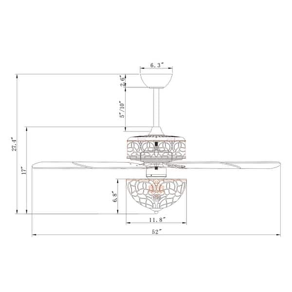 dimension image slide 1 of 2, Lars Black Tiffany Style Two Tiered Lighted Ceiling Fan White and Copper Shade with Remote Control - WhiteCopper