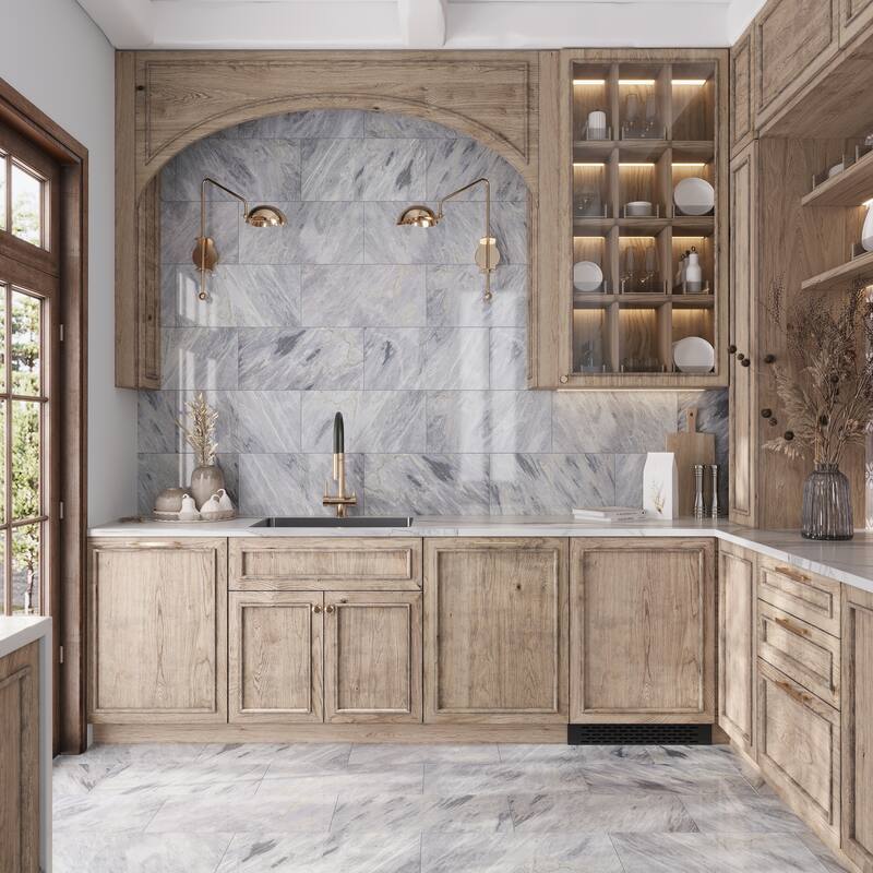 Apollo tile 12 x 24 Grandis Polished Gray Calacatta Bluette Marble Tile (10 sq ft/case) - 5 Pack - Grey