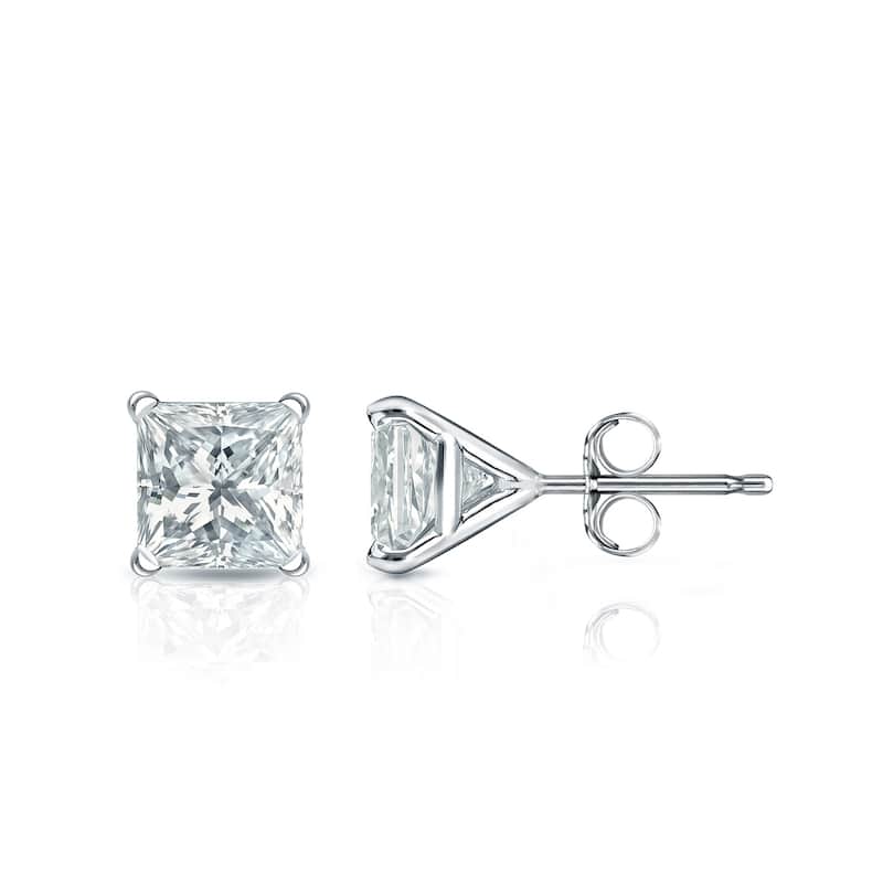 Auriya 18-karat Gold Lab Grown 1.00 carat TDW Princess Diamond Stud Earrings 4-Prong Martini Push-back - White