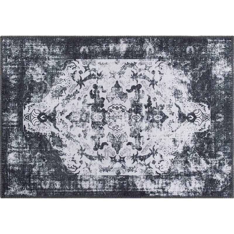 Vintage Distressed Medallion Machine Washable Area Rug