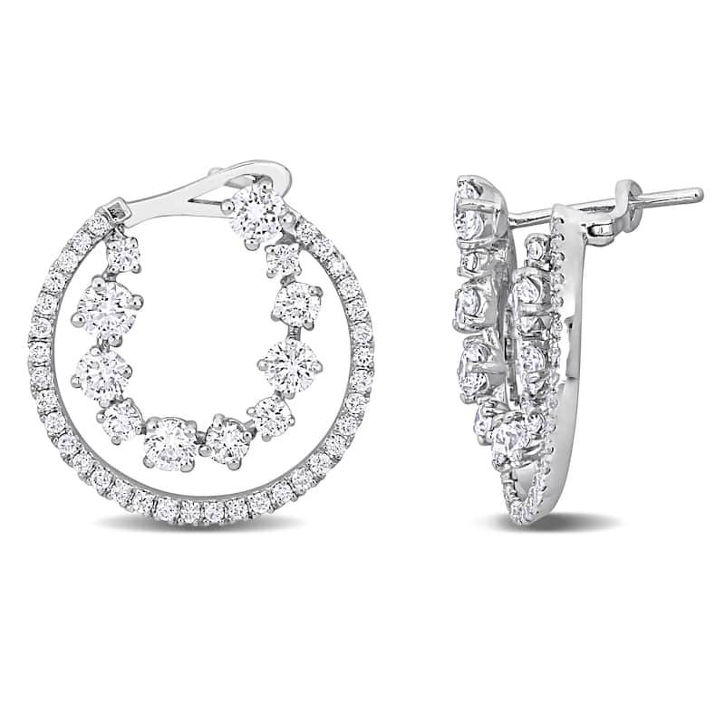 Miadora 2 2/5ct TDW Diamond Double Semi-Circle Earrings in 14k White Gold