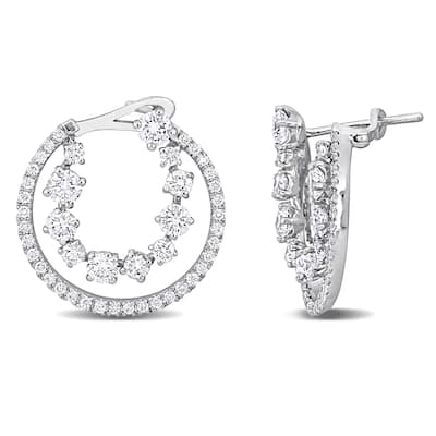 Miadora 2 2/5ct TDW Diamond Double Semi-Circle Earrings in 14k White Gold
