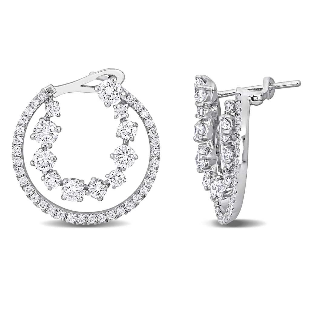 Miadora 2 2/5ct TDW Diamond Double Semi-Circle Earrings in 14k White Gold