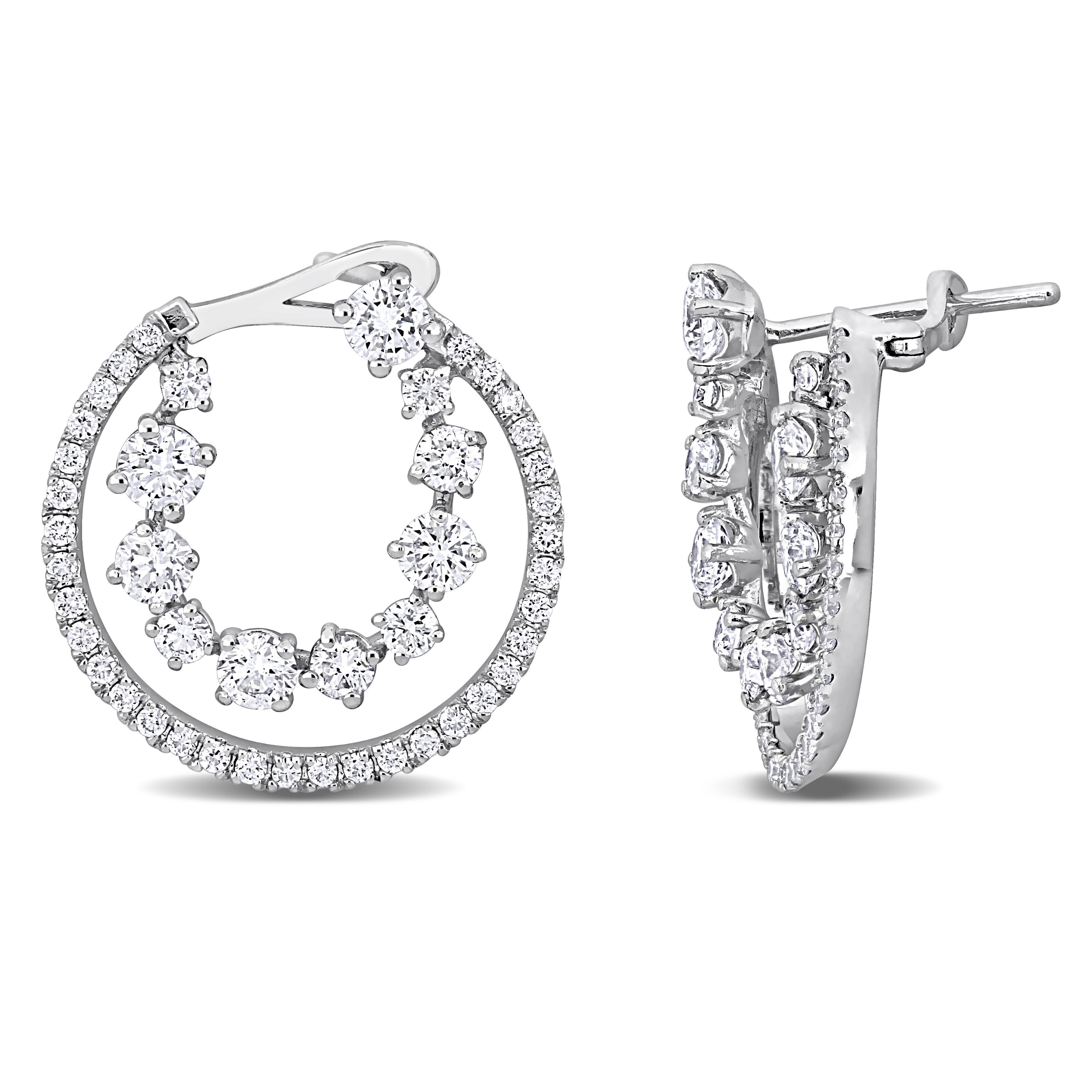 Miadora 2 2/5ct TDW Diamond Double Semi-Circle Earrings in 14k White Gold
