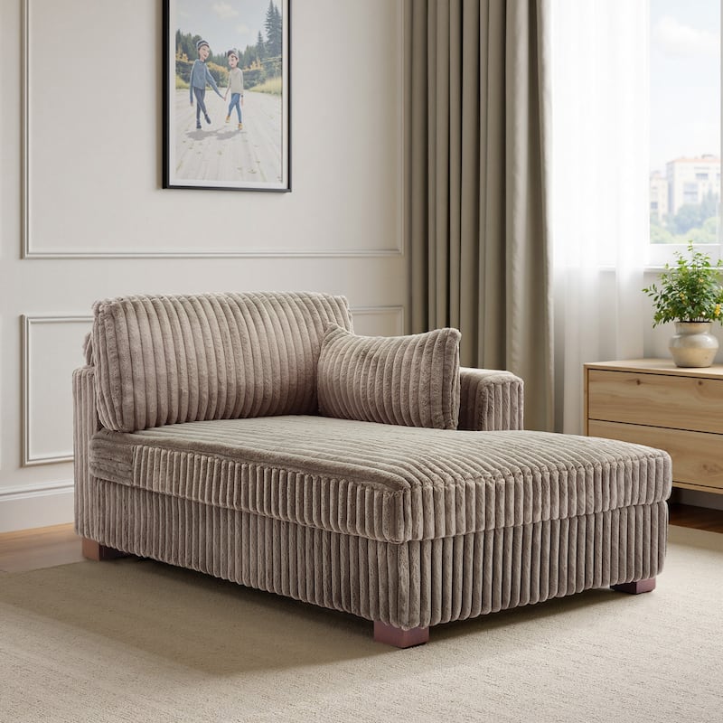 UIXE Upholstered Plush Bedroom Lounge Chairs with Left Armrest & Lumbar Pillow