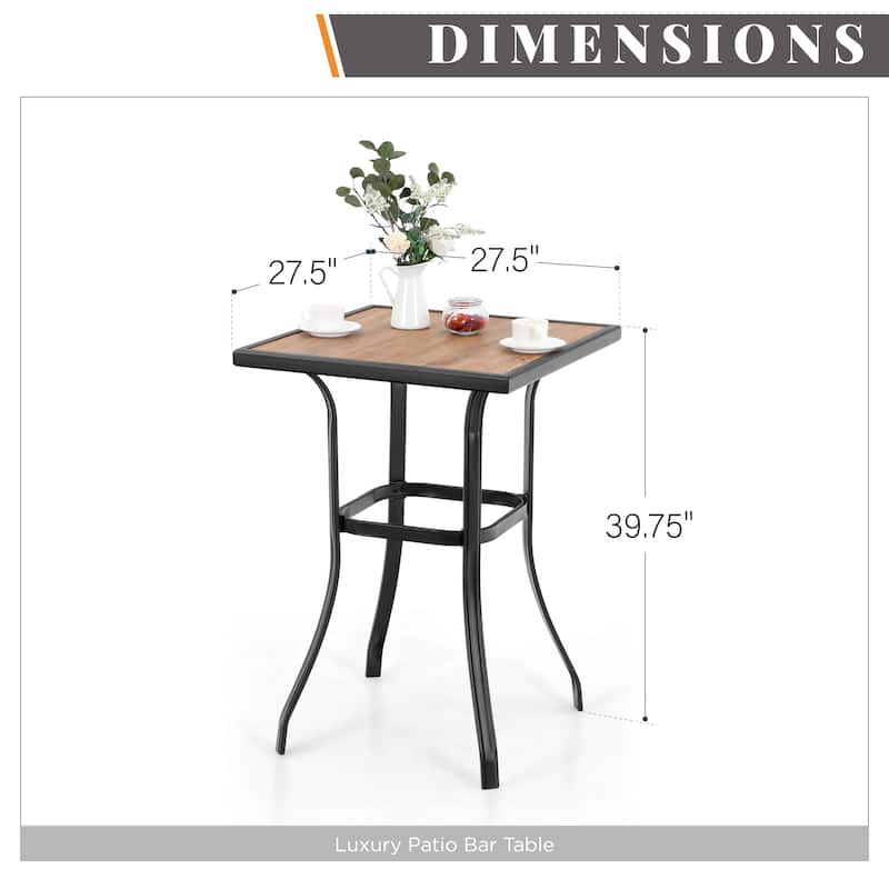 Patio Bar Table Outdoor Metal Bar Table Square Bistro Bar Table 27.5" x 27.5"