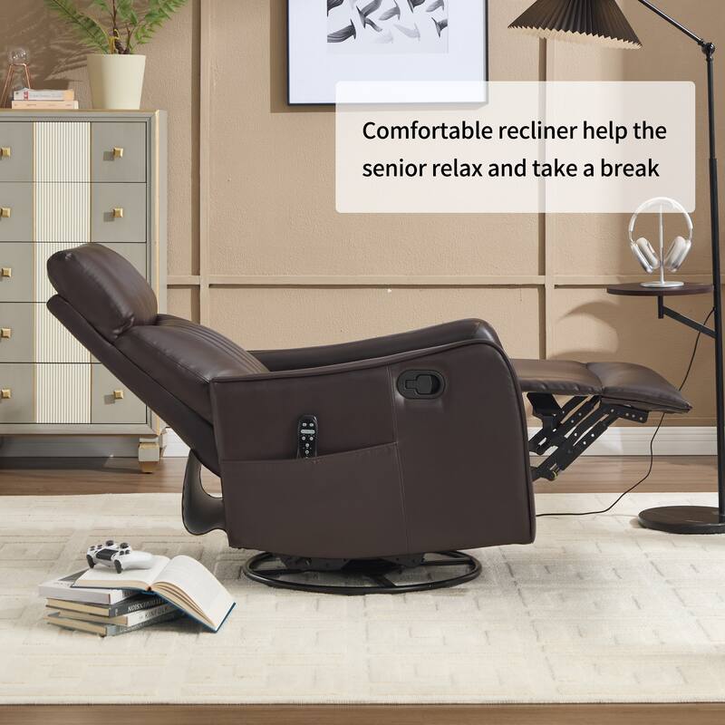 Roomfitters Swivel Rocker Recliner Chair, Manual Faux Leather Massage Armchair with Heat and Glider Motion, Living Room