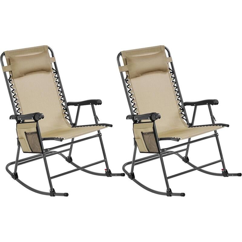 Rocking Chairs Foldable Outdoor Lounge Chair for Outside - 40.2"D x 25.8"W x 40.6"H -  Beige