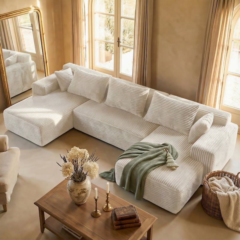 Oversized Modular Sectional Sofa, No Assembly Required, Corduroy Fabric, Deep Seat Cloud Couch with Chaise Foam Sofa