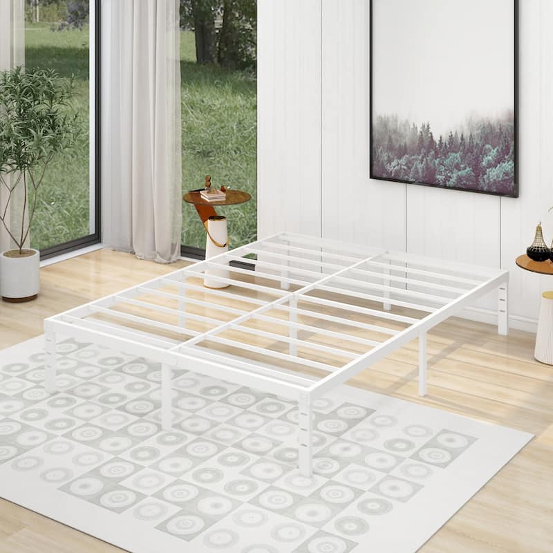 NNV 14" 3500 lbs Heavy Duty Bed Frame, Duty Steel Slat Metal Bed Frame - White - Queen