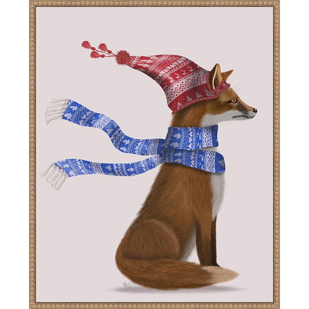 Windswept Fox by Fab Funky (23 x 28 in.), Framed Canvas Wall Art Print - Sylvie Beaded Rustic Natural
