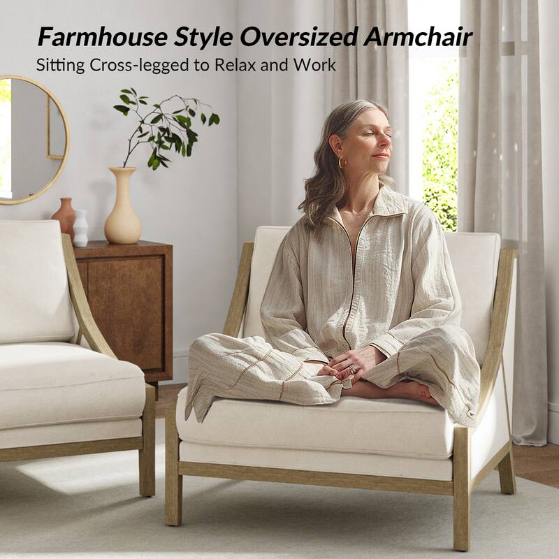 Kim Farmhouse Armchair with Solid Wood Legs