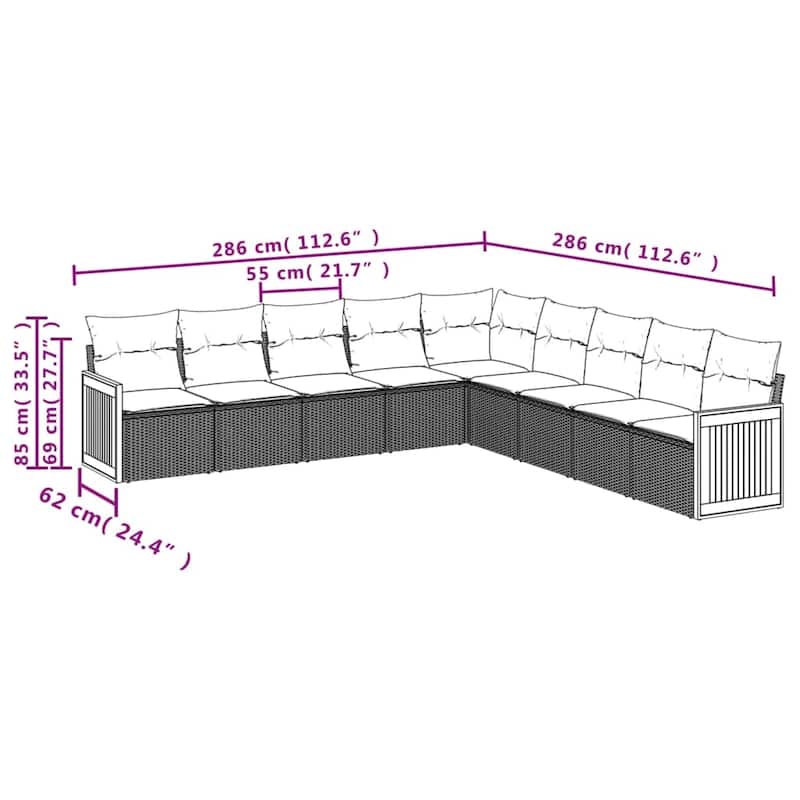 vidaXL Patio Sofa Set with Cushions Outdoor Conversation Furniture Poly Rattan