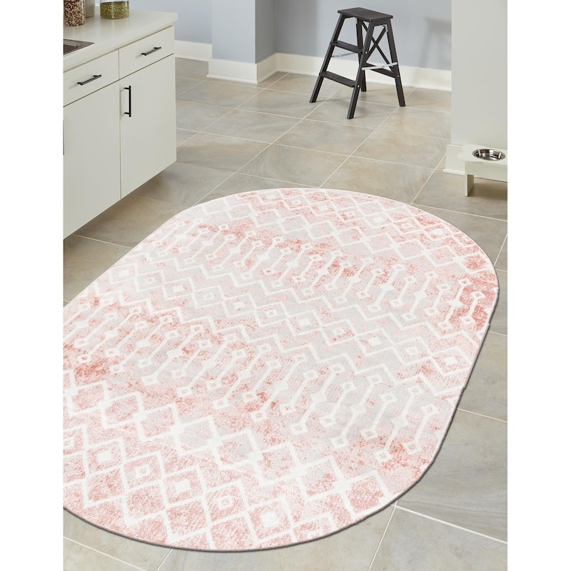 Contemporary Pico Collection Area Rug - 4'x6' Oval - Rose-Ivory