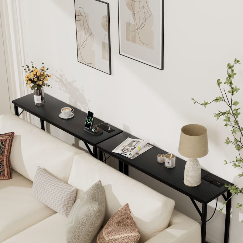 Console Table with Outlets, Narrow Sofa Table with Charging Station