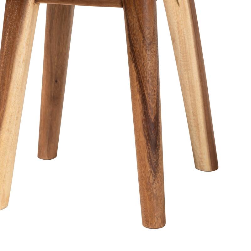 Jia Suar Wood End Table - Handcrafted Side Table with Round Top and Tapered Legs, Rustic Boho Accent Furniture