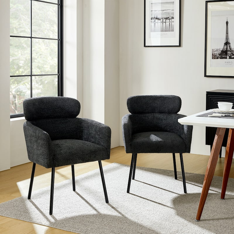 Amos Modern Boucle Dining Chair with Adjustment Feet Set of 2 by HULALA HOME - Black