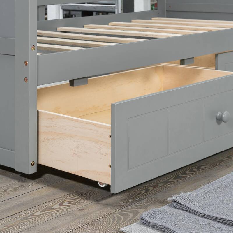 Twin Size Wooden Canopy Daybed with 2 Storage Drawers, Solid Pine Wood Frame with Backrest, Space Saving Design