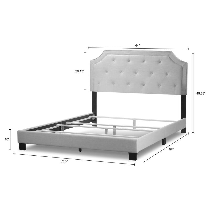 Aria Beige Fabric Queen Bed with Piping and Button Tufting