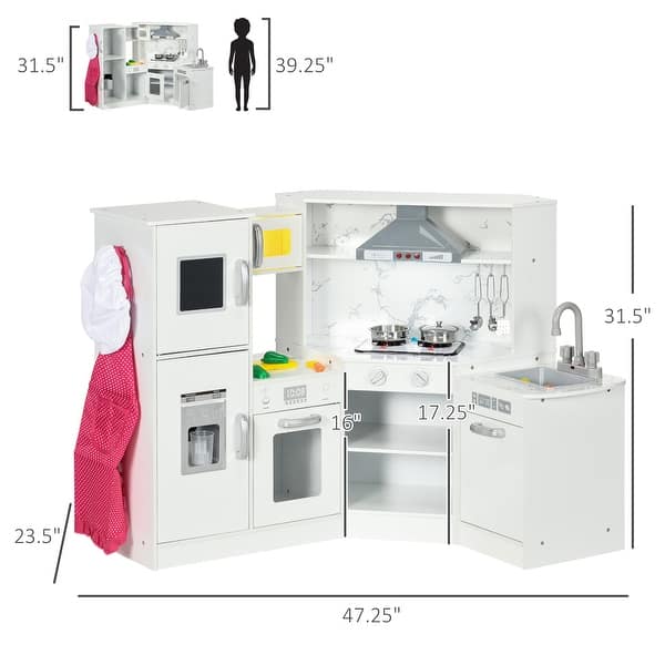 Wooden Play Kitchen Set for Toddler, Kids Pretend Play Toy Kitchen, Ages 3-6 Years Old, White