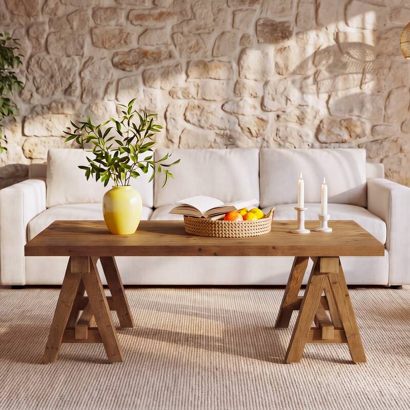 Solid Wood Coffee Table, 47" Center Table, Rectangular Coffee Tea Accent Table for Living Room, Lounge, Home Office