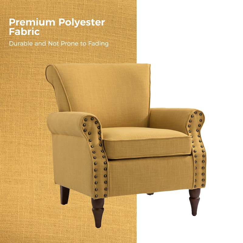 Nyctelius Upholstered Comfy Accent chair with Turned Wooden Legs and Nailhead Trim Set of 2 by HULALA HOME