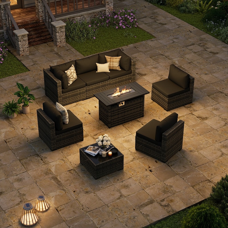 AOXUN Wicker Rattan Outdoor Sectional Sofa Set with Coffee Table