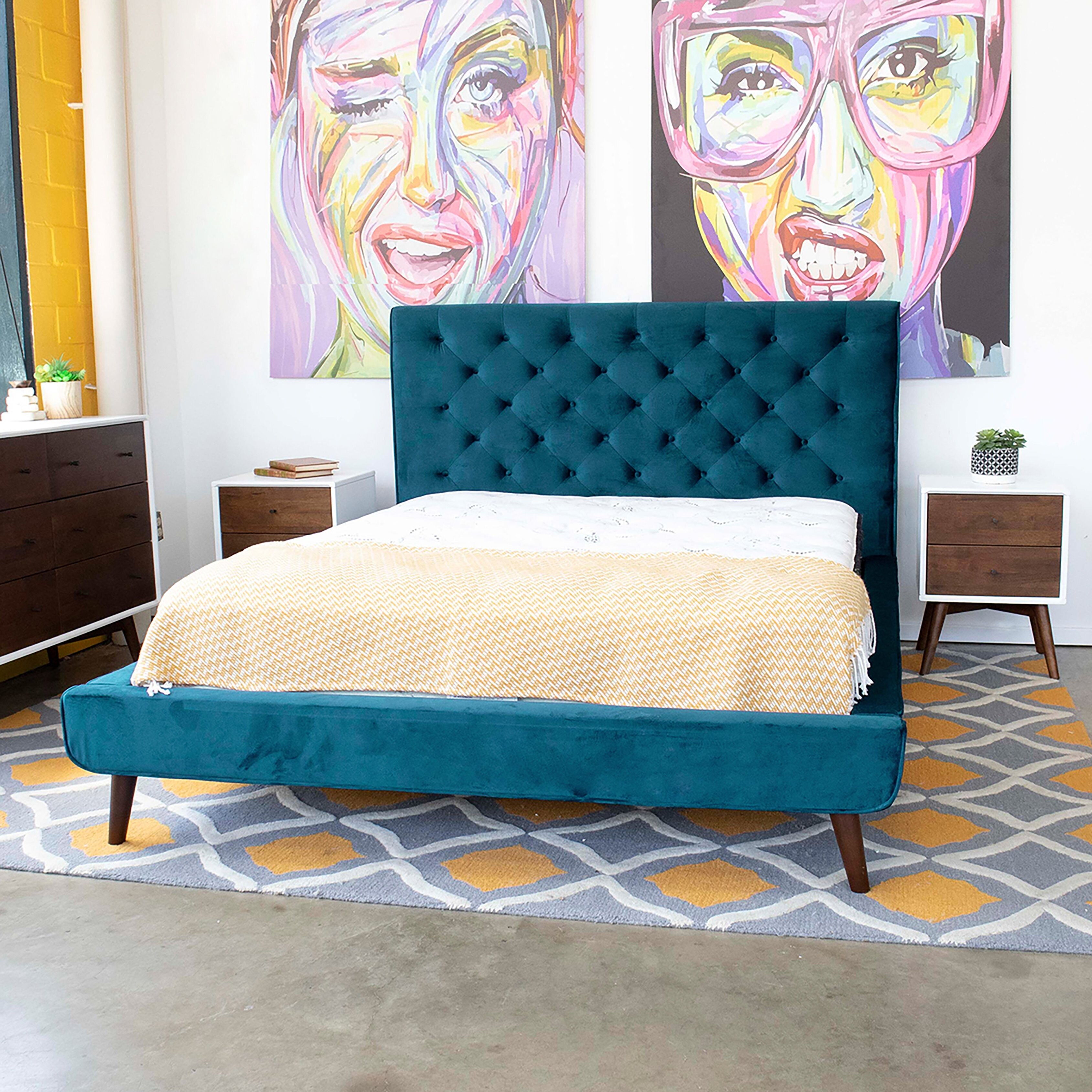 Shop Mid Century Modern Addyson Teal Queen Platform Bed On Sale Overstock 31934424