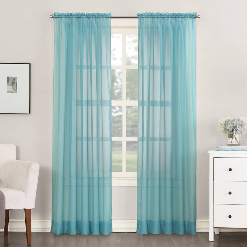 No. 918 Emily Voile Sheer Rod Pocket Curtain Panel, Single Panel - 59x54 - Aegean Blue