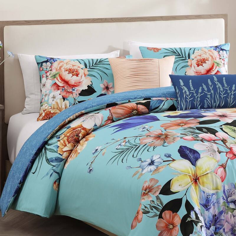Bebejan Turquoise Reverie 100% Cotton Sateen 5 Piece Reversible Comforter Set