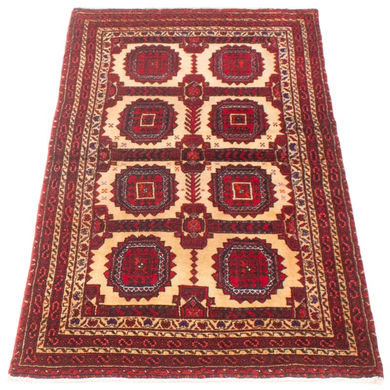 ECARPETGALLERY Hand-knotted Royal Baluch Cream, Red Wool Rug - 2'11 x 5'9