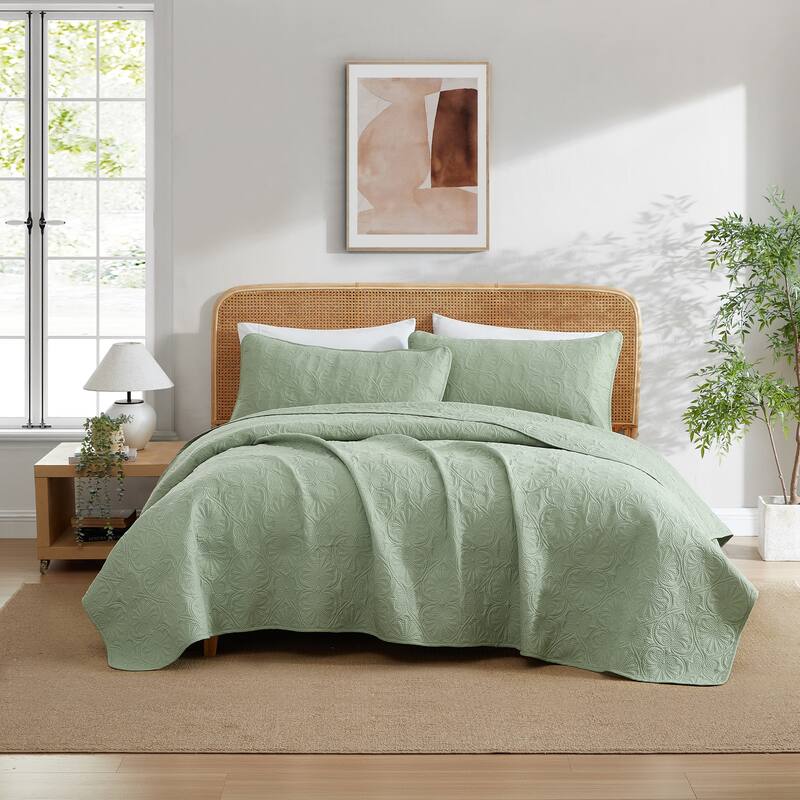 HLC.ME Benji - 3 Piece Size Quilt Set, Lightweight Bedspread Coverlet Set - Sage Green - Queen