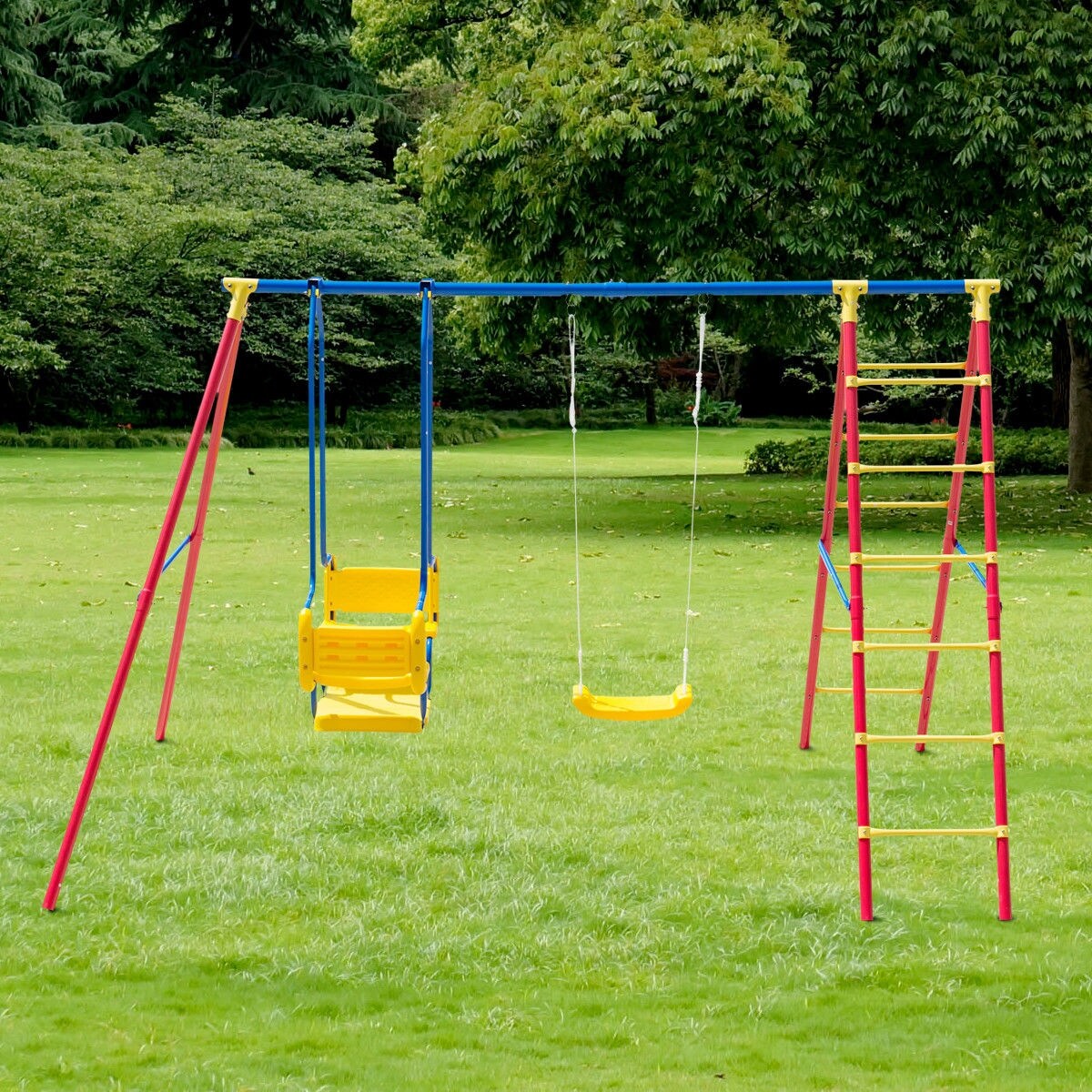 Shop Costway A Frame Kids Swing Set Fun Play Chair Ladder For 5