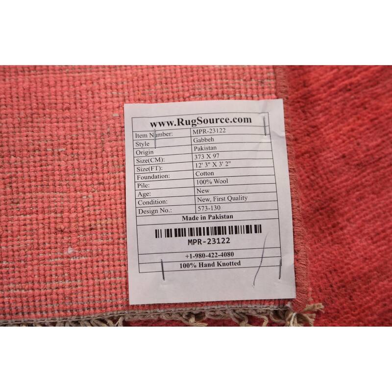 Pink Gabbeh Oriental Runner Rug Hand-Knotted Wool Carpet - 3'2" x 12'3"